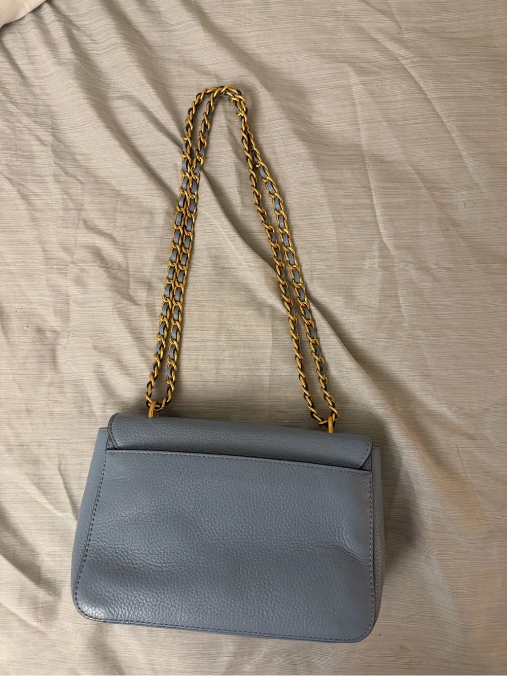 Tory Burch Light Blue Leather Shoulder Bag with Gold Chain